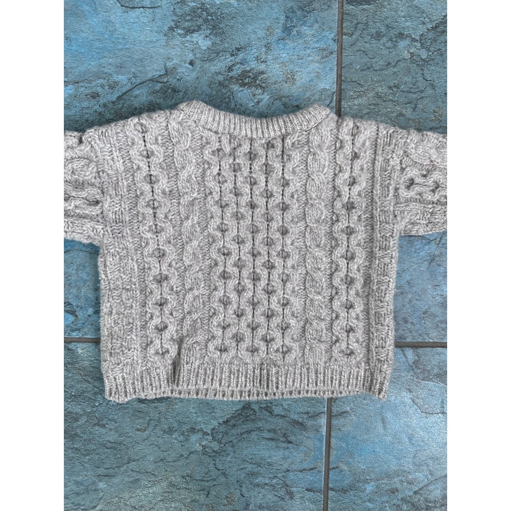 Aran Crafts 100% Merino Wool Sweater Boys 12-18 MTHS Gray Beige Long Sleeve - Picture 4 of 6